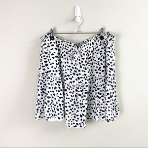 Alelly White and Black Polka Dot High Waist Ruffle Skirt